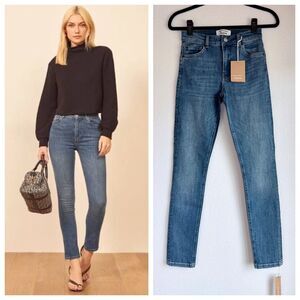 NWT Reformation Harper Mid-Rise Skinny Jeans in Destin Medium Wash Size 23